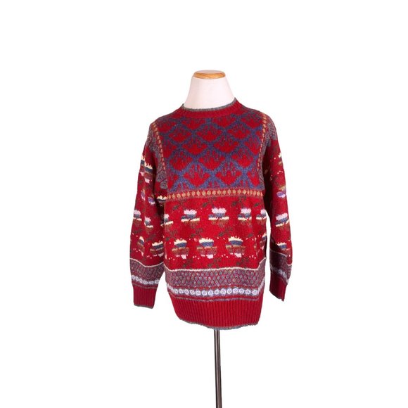 Vintage Answers by Riddles Size M Red Pullover Sweater Patterned Acrylic - Picture 3 of 10